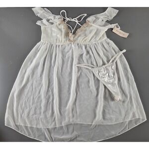 Linea Donatella Sz M Ivory Negligee‎ Babydoll Victorian Bridal Coquette